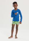 Conjunto Praia Infantil Menino Royal Camiseta Manga Longa e Sunga Palmeira Tropical