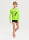 Conjunto Praia Infantil Menino Verde Camiseta Manga Longa e Sunga Praia e Surf
