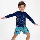 Conjunto Praia Infantil Proteção UV 50+ Jacaré Geométrico Marinho Tip Top