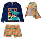 Conjunto Praia Menino 3 Pçs Blusa Manga Longa Sunga Boxer e Chapéu Fps UV50+ Tip Top Bk87