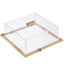 Conjunto Prancha de Vidro e Bambu Quadrada com Tampa em Acrílico G