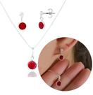 Conjunto Prata 925 Colar e Brinco com Deslumbrantes Zircônias Vermelhas! Rf.047 Conjunto Prata 925 Colar e Brinco com Deslumbrantes Zircônias Vermelhas! Rf.047