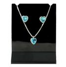 Conjunto Prata 925 Ponto Luz Colar E Brinco Coração Azul