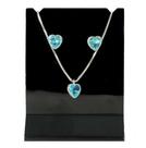 Conjunto Prata 925 Ponto Luz Colar E Brinco Coração Azul