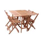 Conjunto Prático Dobrável Veneza com 4 Cadeiras Madeira Maciça Marrom Conjunto Prático Dobrável Veneza com 4 Cadeiras Madeira Maciça Marrom