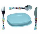 Conjunto pratos e Faqueiro com 3 pcs Mickey kids Fundo azul