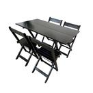 Conjunto Premium De Mesa Dobrável De Madeira 1,20x70 Com 4 Cadeiras Preto