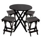 Conjunto Premium De Mesa Dobrável De Madeira 60cm Redondo Com 4 Banquinhos Dobráveis Preto