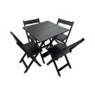 Conjunto Premium De Mesa Dobrável De Madeira 60x60 Com 4 Cadeiras Preto