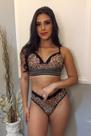 Conjunto preto tule estampado e renda base elástico invisível, calcinha fio Conjunto preto tule estampado e renda base elástico invisível, calcinha fio