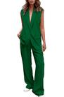 Conjunto PRETTYGARDEN Blazer Verde Sem Mangas Calça Pantalona XL