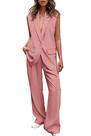 Conjunto PRETTYGARDEN Colete Sem Mangas Calça Pantalona Rosa Claro P Conjunto PRETTYGARDEN Colete Sem Mangas Calça Pantalona Rosa Claro P