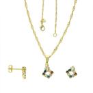 Conjunto PRI Style Folheado A Ouro 18K Antialérgico De Losango Com Strass Multicolorido