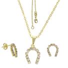 Conjunto PRI Style Folheado A Ouro 18K Antialérgico De Strass Em Forma De Ferradura