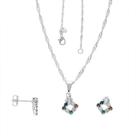 Conjunto PRI Style Folheado A Prata Antialérgico De Losango Com Strass Multicolorido