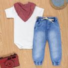 Conjunto Princesa Moderna Body, Calça, Bandana Vermelho Poá