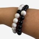 Conjunto Pulseiras Yin Yang - Pedras Howlita E Ágata Negra