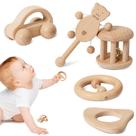 Conjunto Puzzle Toys Promise Babe Montessori Rattle de madeira, 5 peças Conjunto Puzzle Toys Promise Babe Montessori Rattle de madeira, 5 peças