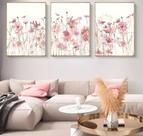 Conjunto Quadro Decorativo aquarela rosa flores pintura abstrata"