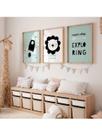 Conjunto Quadro Infantil Foguete Leão Frase Quarto Decoração