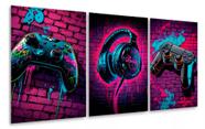 conjunto quadros Controle Gamer Jogos Headset Nerd"