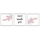 Conjunto Quadros Decorativos 3 peças 40x40 Amor Saúde Paz Conjunto Quadros Decorativos 3 peças 40x40 Amor Saúde Paz