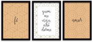 Conjunto Quadros Decorativos 3 peças MDF 20x30 Fé e Amor
