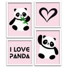 Conjunto Quadros Decorativos 4 peças I Love Panda Conjunto Quadros Decorativos 4 peças I Love Panda