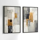 Conjunto Quadros Decorativos com Moldura Abstrato Arte Dourado e Preto Kit 2 Quadros 30x40 Decoração