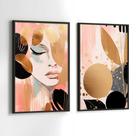 Conjunto Quadros Decorativos com Moldura Abstrato Arte Mulher ModernoKit 2 Quadros 30x40 Decoração