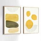 Conjunto Quadros Decorativos com Moldura Abstrato Formas Limão Kit 2 Quadros 30x40 Decoração