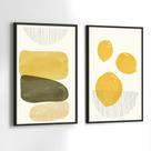 Conjunto Quadros Decorativos com Moldura Abstrato Formas Limão Kit 2 Quadros 30x40 Decoração