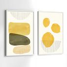 Conjunto Quadros Decorativos com Moldura Abstrato Formas Limão Kit 2 Quadros 40x60 Decoração