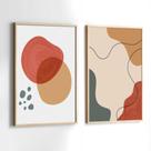 Conjunto Quadros Decorativos com Moldura Abstrato Formas Vermelho Bege Kit 2 Quadros 30x40 Decoração