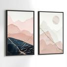 Conjunto Quadros Decorativos com Moldura Abstrato Terracota Dourado Rosa Kit 2 Quadros 30x40 Decoração