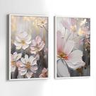 Conjunto Quadros Decorativos com Moldura Arte Pintura Flores Branca Kit 2 Quadros 90x60 Decoração