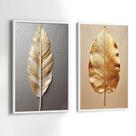 Conjunto Quadros Decorativos com Moldura Folha Dourada e Prata Abstrato Kit 2 Quadros 90x60 Decoração