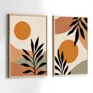 Conjunto Quadros Decorativos com Moldura Folhas Formas Abstrato Kit 2 Quadros 30x40 Decoração