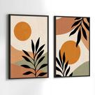 Conjunto Quadros Decorativos com Moldura Folhas Formas Abstrato Kit 2 Quadros 30x40 Decoração