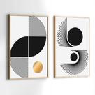 Conjunto Quadros Decorativos com Moldura Geometrico Preto Branco Amarelo Kit 2 Quadros 40x60 Decoração
