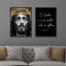 Conjunto Quadros Decorativos com Moldura Jesus o Senhor é Meu Pastor Sala Quarto Cozinha Kit 2 Peças