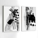 Conjunto Quadros Decorativos com Moldura Preto e Branco Abstrato Kit 2 Quadros 30x40 Decoração