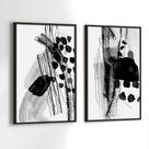 Conjunto Quadros Decorativos com Moldura Preto e Branco Abstrato Kit 2 Quadros 90x60 Decoração