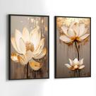 Conjunto Quadros Decorativos com Moldura Rosas Branca e Dourada Pintura Kit 2 Quadros 90x60 Decoração
