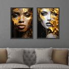 Conjunto Quadros Decorativos com Moldura Salão Beleza Mulheres Dourada Sala Quarto Cozinha Kit 2 Peças