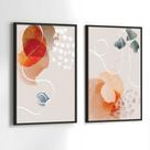 Conjunto Quadros Decorativos com Moldura Tons Vermelho e Cinza AbstratoKit 2 Quadros 90x60 Decoração