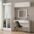 Conjunto Quarto 1 Penteadeira 2 Aéreos 1 Guarda-roupa Com Espelhos 2 Portas Neo Branco Madesa Branco