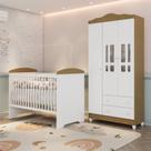 Conjunto Quarto Bebê Berço 3 em 1 Eloá Guarda Roupa 3 Portas 100% Mdf Branco com Bétula
