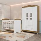 Conjunto Quarto Bebê Berço 3em1 Eloá Guarda Roupa 4 Portas 100% Mdf Branco com Bétula