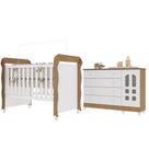 Conjunto Quarto Bebê Berço 3EM1 Mirelle Cômoda Gran Selena 4 Gavetas 1 Porta 100% MDF Branco/com Bétula